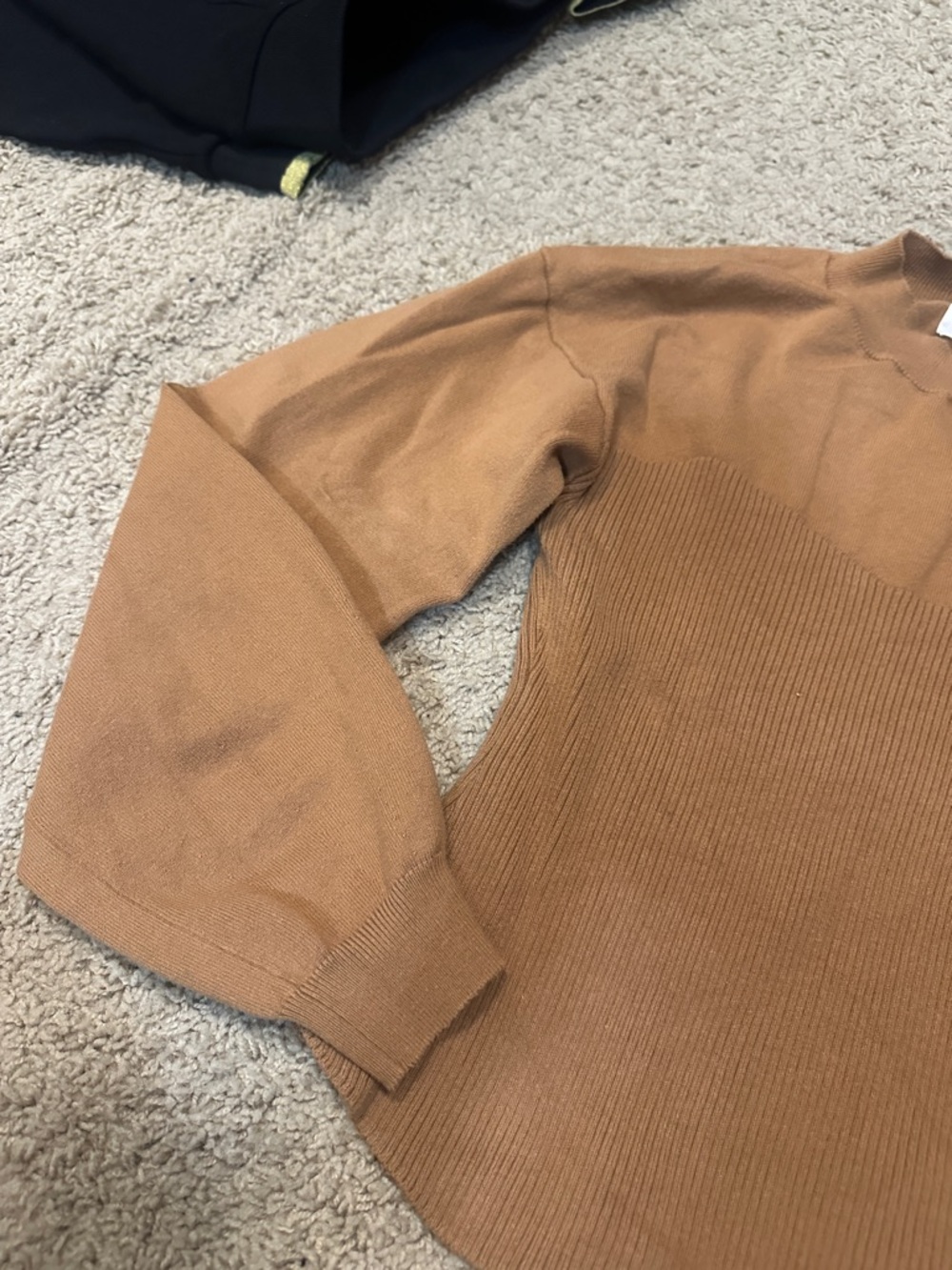 Open Edit Camel-Tone Ribbed Crewneck Sweater - Picture 5 of 5